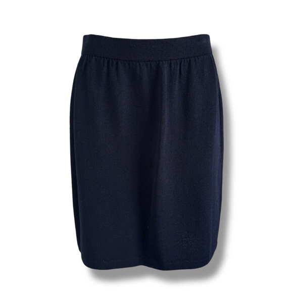 ST JOHN BASICS Marie Gray Navy Santana Knit Pencil Skirt | Classic Wool Blend 10 - Picture 2 of 4